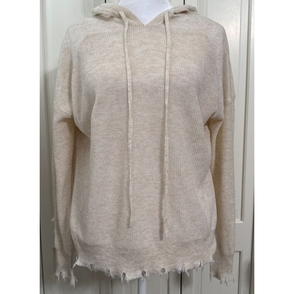 Olivaceous Small Sweater Hoodie Distressed Lightweight Oatmeal Tan Boutique NWT